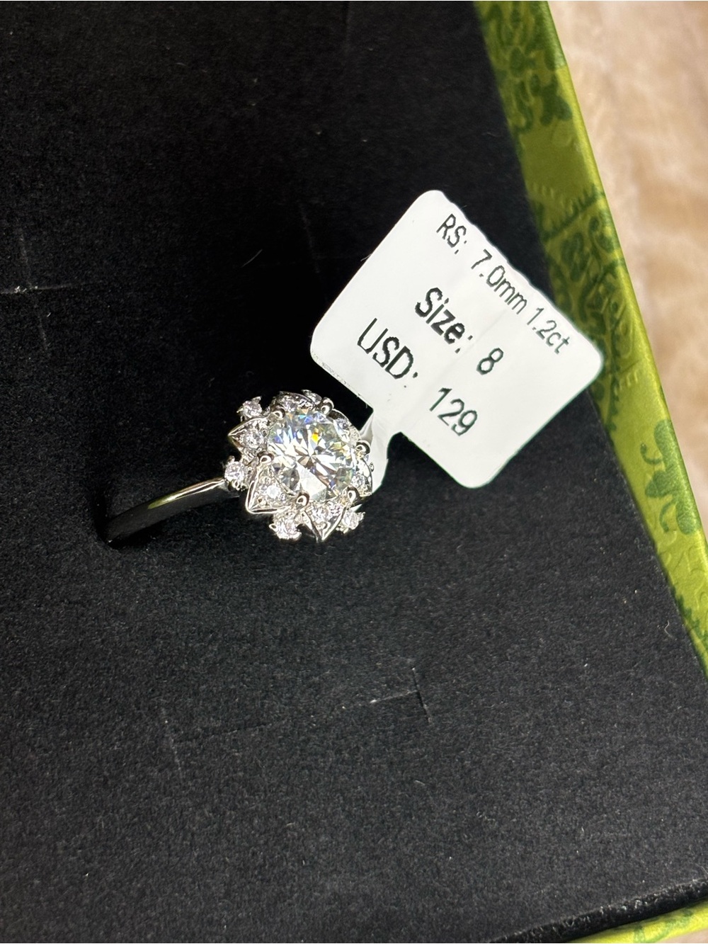 Classic Silver-Tone White Halo Ring moissanite  - Size 8